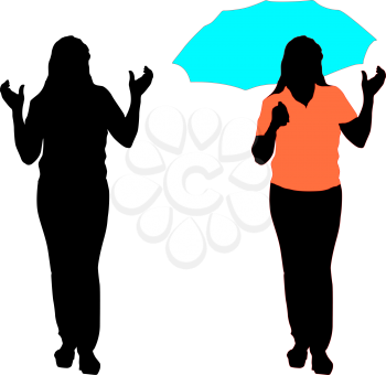 Silhouette of girl with an umbrella. Vector illustration.