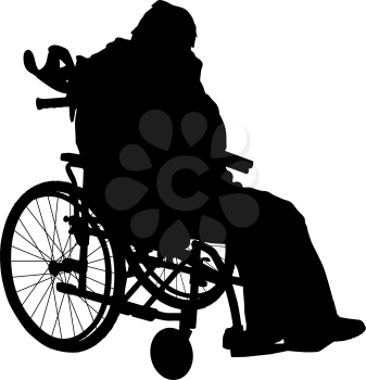 One handicapped man in wheelchair silhouette. Vector illustration.