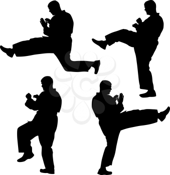 Set of black silhouettes of karate. Sport vector illustration.