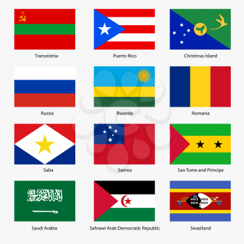 Set  Flags of world sovereign states. Vector illustration. Set number 13. Exact colors. Easy changes.