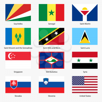 Set  Flags of world sovereign states. Vector illustration. Set number 14. Exact colors. Easy changes.