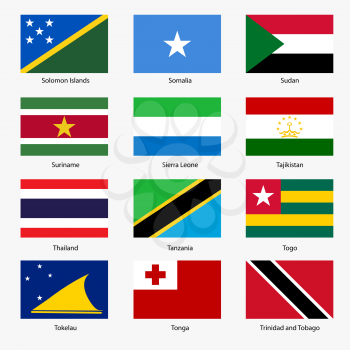 Set  Flags of world sovereign states. Vector illustration. Set number 15. Exact colors. Easy changes.