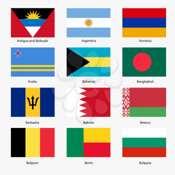 Set  Flags of world sovereign states. Vector illustration. Set number 2. Exact colors. Easy changes.