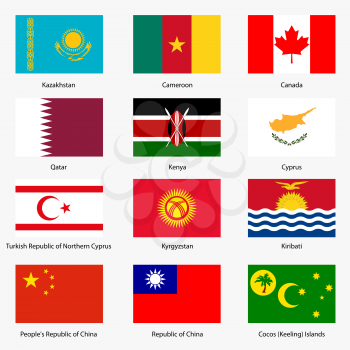 Set  Flags of world sovereign states. Vector illustration. Set number 7. Exact colors. Easy changes.