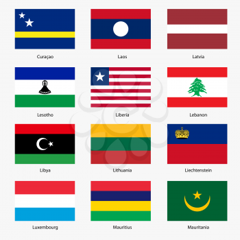 Set  Flags of world sovereign states. Vector illustration. Set number 9. Exact colors. Easy changes.