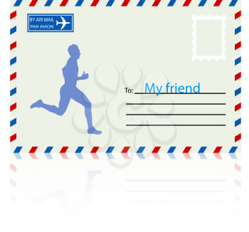 Silhouettes, athlete runs on the mail envelope. vector illustration.
