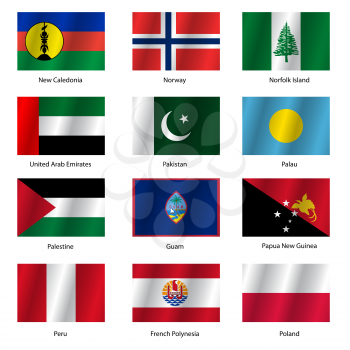 Set  Flags of world sovereign states. Vector illustration. Set number 12. Exact colors. Easy changes.