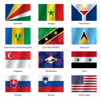 Set  Flags of world sovereign states. Vector illustration. Set number 14. Exact colors. Easy changes.