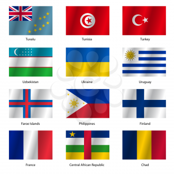 Set  Flags of world sovereign states. Vector illustration. Set number 16. Exact colors. Easy changes.