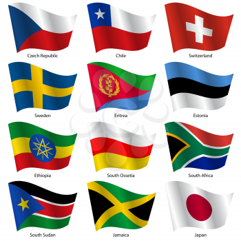 Set  Flags of world sovereign states. Vector illustration. Set number 17. Exact colors. Easy changes.