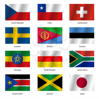 Set  Flags of world sovereign states. Vector illustration. Set number 17. Exact colors. Easy changes.