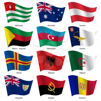 Set  Flags of world sovereign states. Vector illustration. Set number 1. Exact colors. Easy changes.