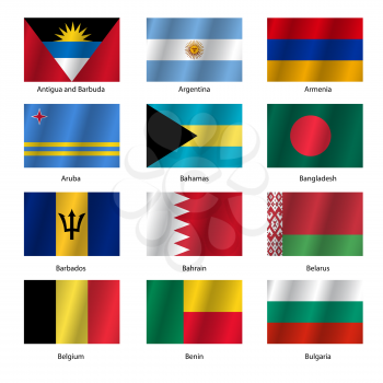 Set  Flags of world sovereign states. Vector illustration. Set number 2. Exact colors. Easy changes.