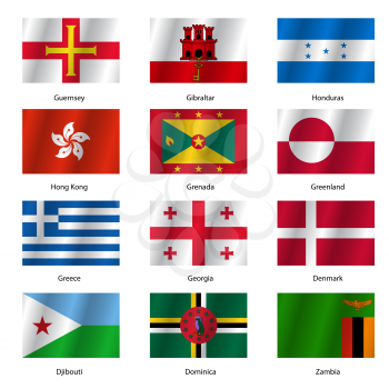 Set  Flags of world sovereign states. Vector illustration. Set number 5. Exact colors. Easy changes.