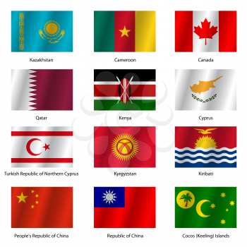Set  Flags of world sovereign states. Vector illustration. Set number 7. Exact colors. Easy changes.