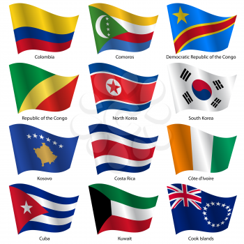 Set  Flags of world sovereign states. Vector illustration. Set number 8. Exact colors. Easy changes.