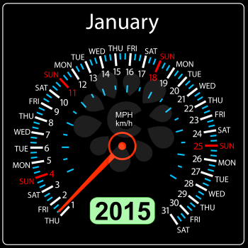 2015 year calendar speedometer car in vector. January.