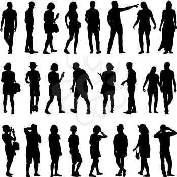 Black silhouettes of beautiful mans and womans on white background. Vector illustration.