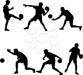 Set silhouettes of soccer players with the ball. Vector illustration.