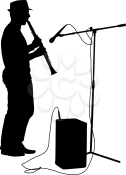 Silhouette musician plays the clarinet. Vector illustration.