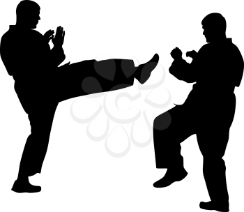  black silhouettes of karate. Sport vector illustration.