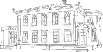 House sketch two-storey wooden house Ulyanov Lenin. Vector illustration.
