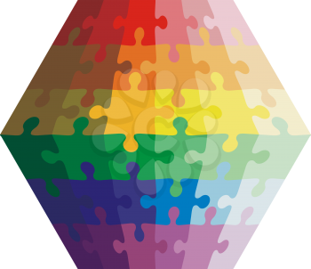Jigsaw puzzle shape of a polygon,  colors  rainbow. Vector illustration.