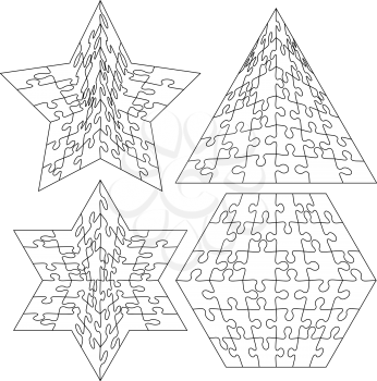 Jigsaw puzzle set  geometric shapes, Black and white. Vector illustration.