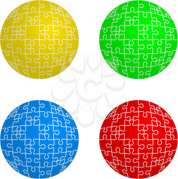 Jigsaw puzzle set form of spheres  four colors. Vector illustration.