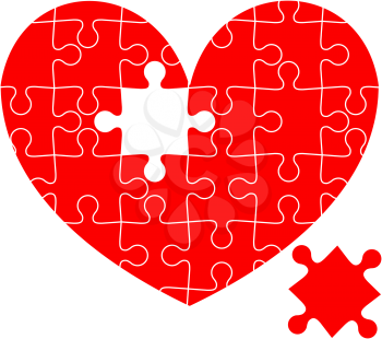 Jigsaw puzzle in the  red heart. Vector illustration.