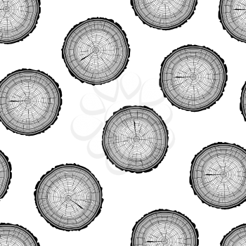Tree rings saw cut tree trunk background. Seamless wallpaper. Vector illustration.