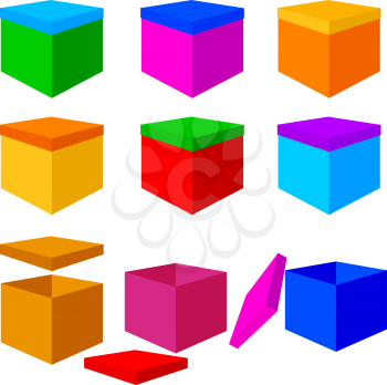 Collection of colorful box christmas gifts. Vector illustration.