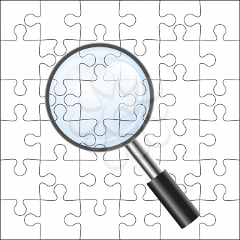Background Vector Illustration jigsaw puzzle. with a magnifying glass