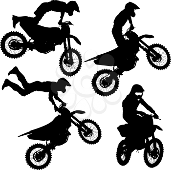 Set silhouettes Motocross rider on a motorcycle. Vector illustrations.