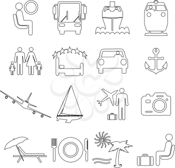 Collection flat icons with long shadow. Travel symbols. Vector illustration.