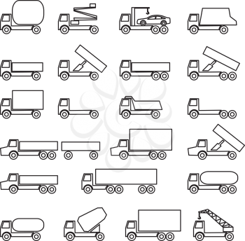 Set of vector icons - transportation symbols. Black on white. Vector illustration.