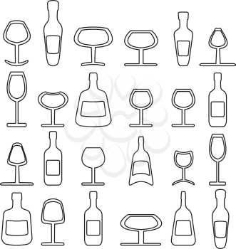 Wine Beer Glass Cup and bottle. Vector illustration.