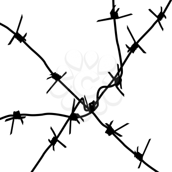Silhouette barbed wires on a white background. Vector illustration.