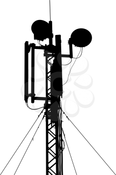 Silhouette mast antenna mobile communications. Vector illustration.
