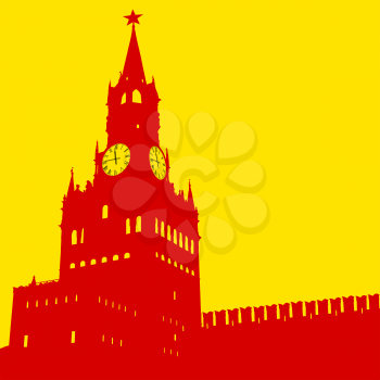 Moscow, Russia, Kremlin Spasskaya Tower with clock, silhouette, vector illustration.