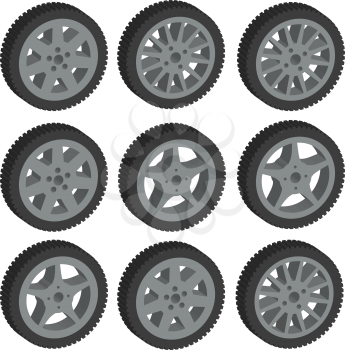 automotive wheel with alloy wheels. Vector illustration.