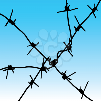 Silhouette barbed wires against the sky. Vector illustration.