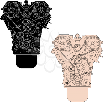 Internal combustion engine, as seen from in front. Vector illustration.