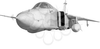 Military jet bomber Su-24 Fencer flying a white background. Vector illustration.