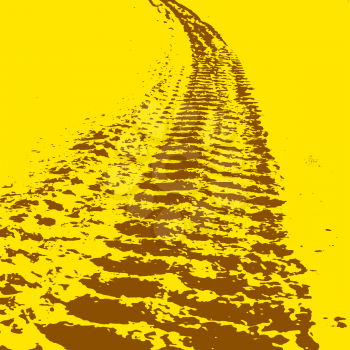 Yellow grunge background with black tire track. Vector illustration.
