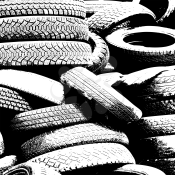 Grunge background with black tire track. Vector illustration.