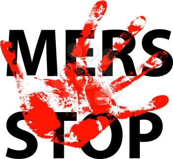 Hand print Stop Mers Corona Virus sign.  Vector Illustration.