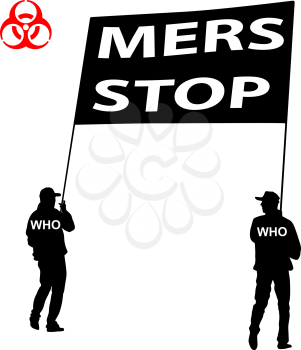 People carry a poster Stop Mers Corona Virus sign.  Vector Illustration.