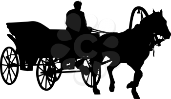 Silhouette  horse and carriage  with coachman. Vector illustration.
