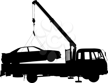 Black silhouette Car towing truck a  Vector illustration.